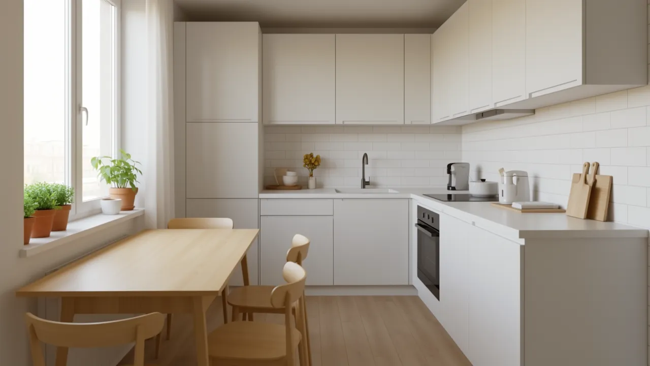 Compact apartment kitchen with efficient layout