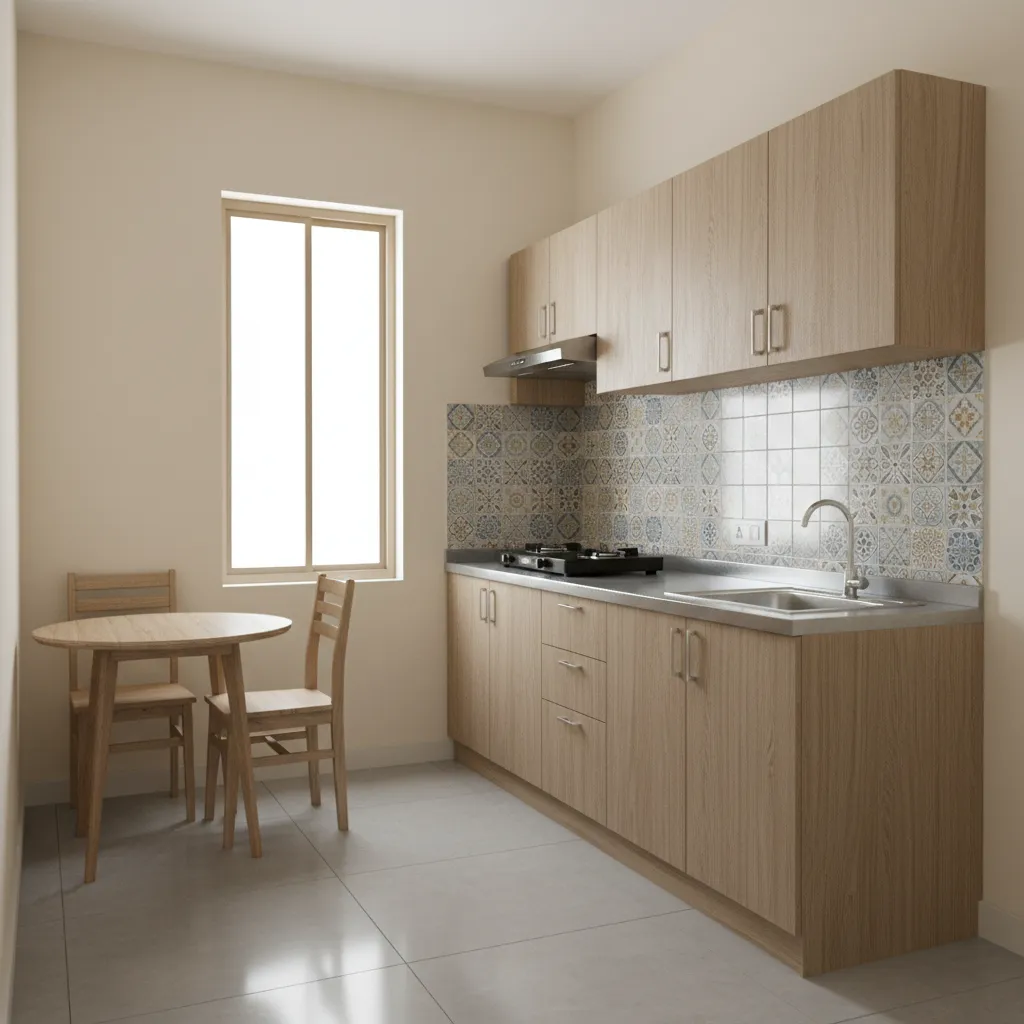 Small apartment kitchen typical in New Town Kolkata residential buildings