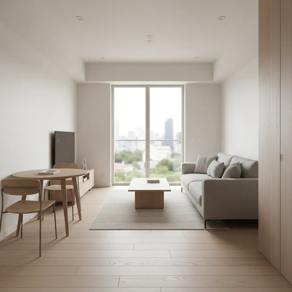 Compact apartment with efficient furniture layout and clear walking space