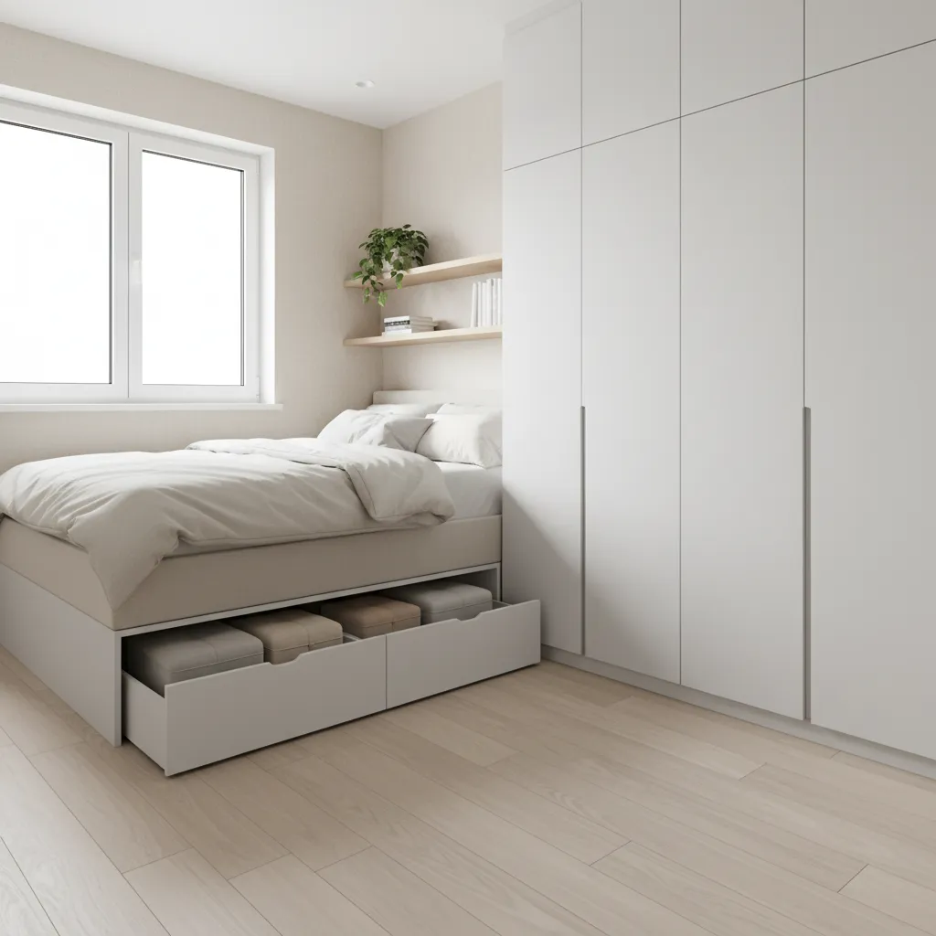 Thiết kế nội thất căn hộ nhỏ với tủ kịch trần và giường lưu trữ