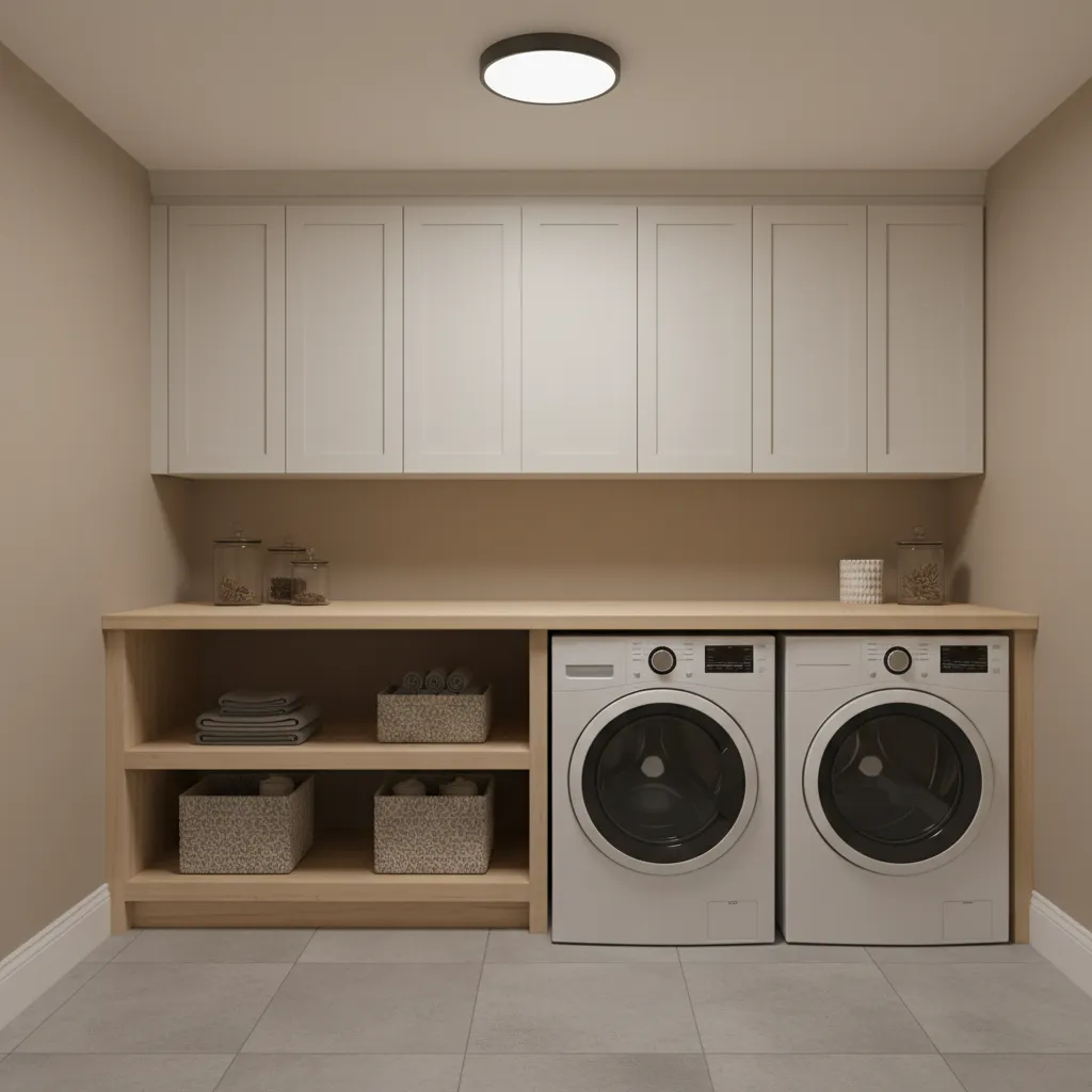compact basement laundry room with efficient layout