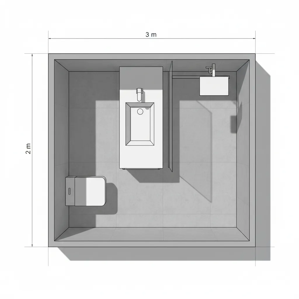 top view compact bathroom layout showing spacing around fixtures