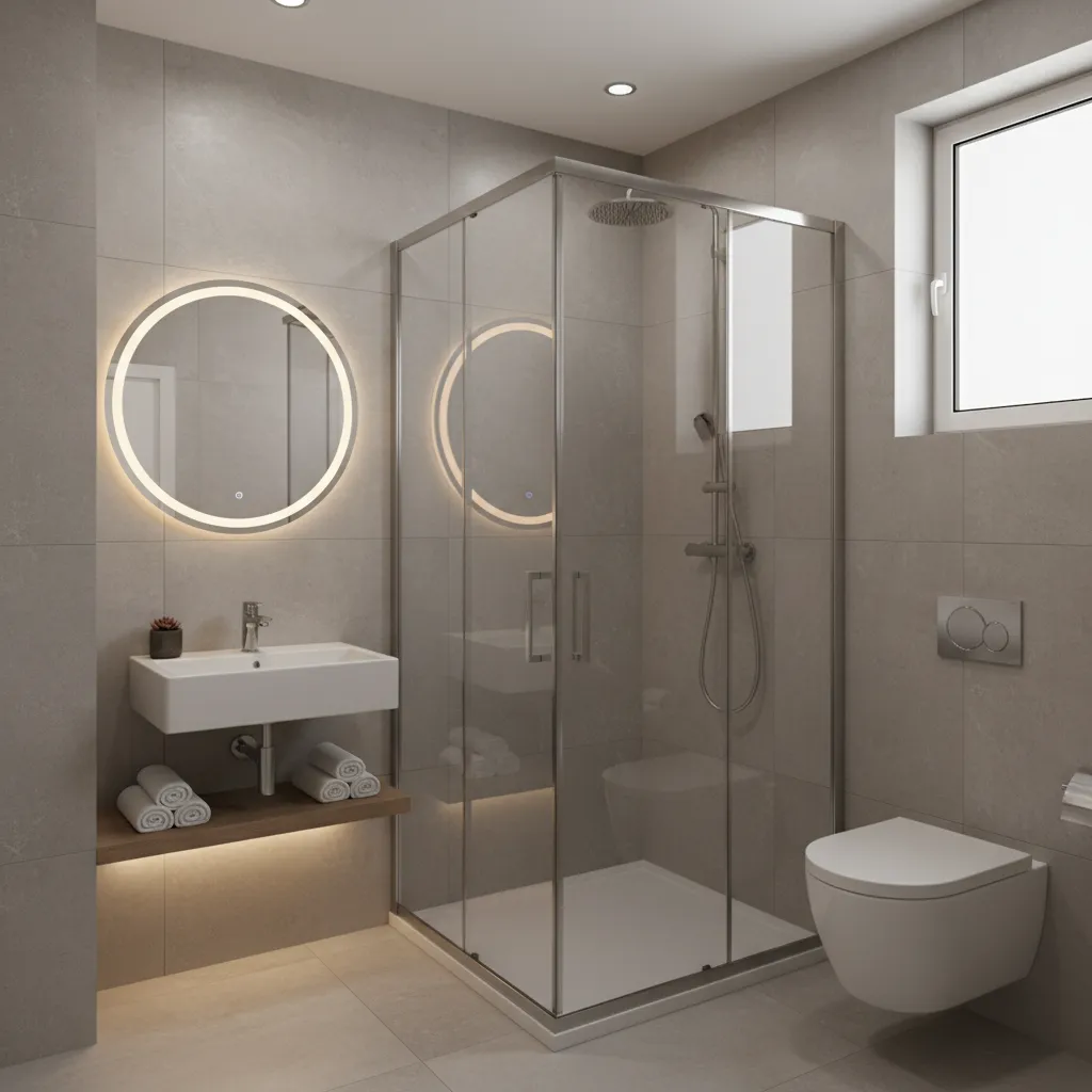 Compact bathroom corner shower layout for small apartments