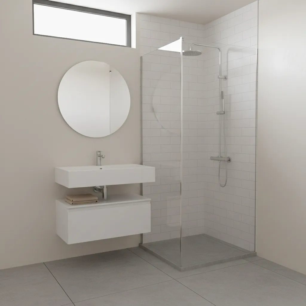 compact bathroom shower placement in a small 6x5 layout