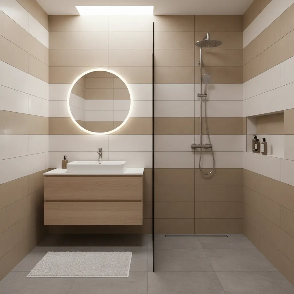 Small modern bathroom with minimalist walk in shower and clean wall design