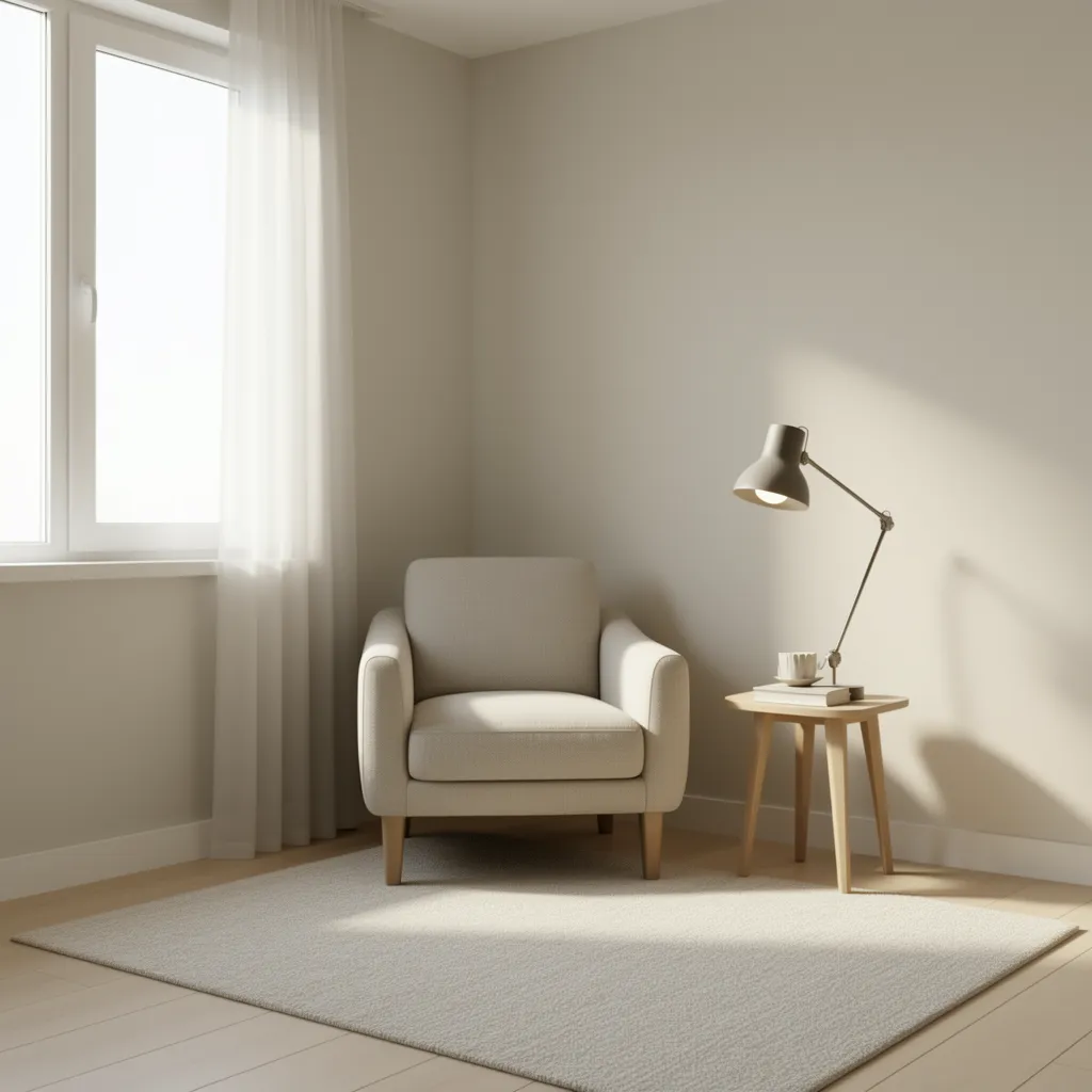 small bedroom corner with compact accent chair and reading lamp