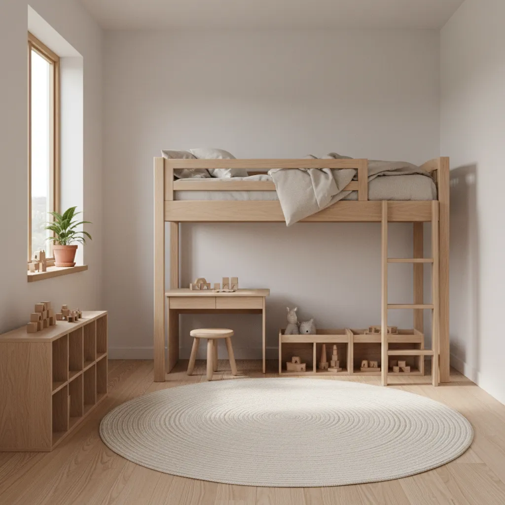 small kids bedroom with minimalist bunk bed layout