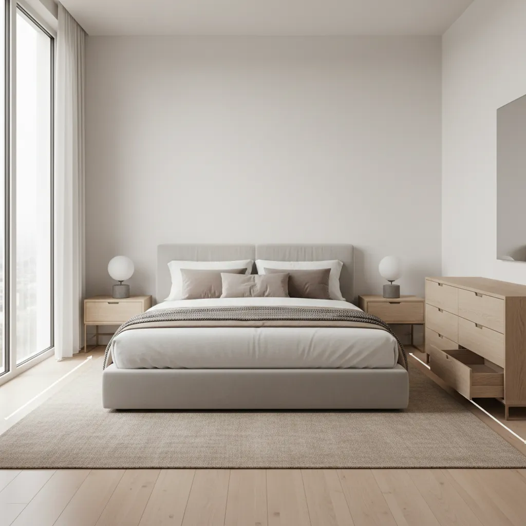 Interior designer spacing example around bed in small bedroom