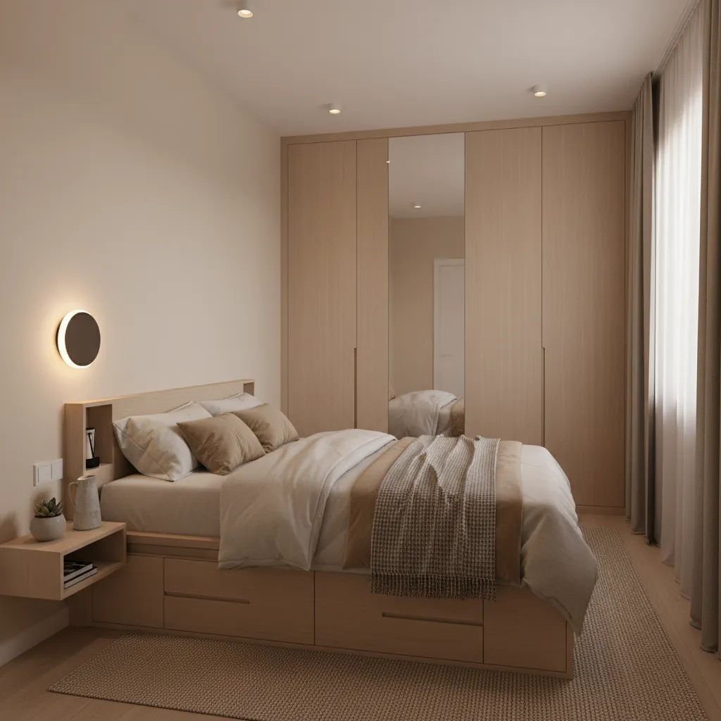 Compact bedroom design inside a small 700 sq ft house