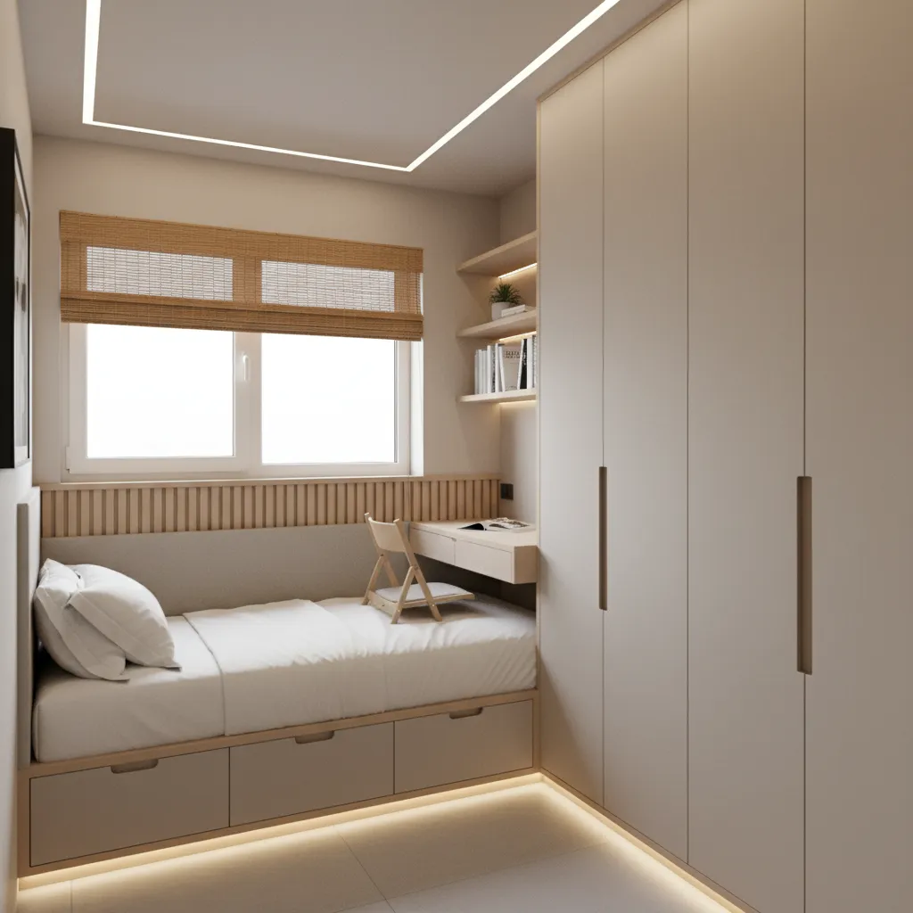 Phòng ngủ nhỏ trong nhà 40m2 với nội thất tiết kiệm diện tích
