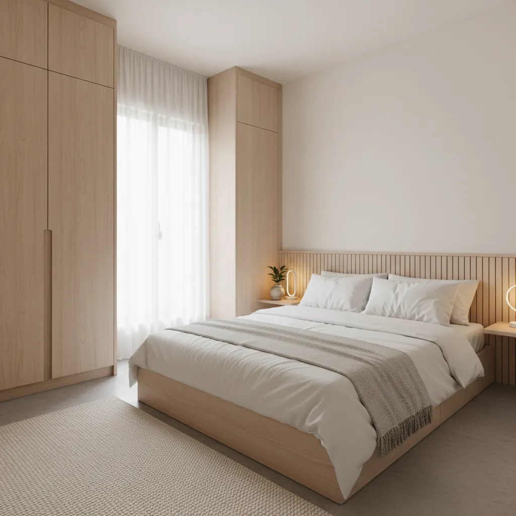 Kamar tidur kecil yang efisien dalam rumah minimalis