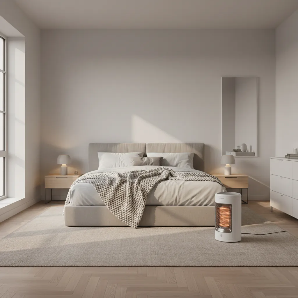 Small bedroom using a compact portable electric space heater
