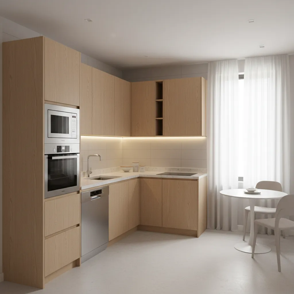 Compact apartment C shaped modular kitchen with efficient storage
