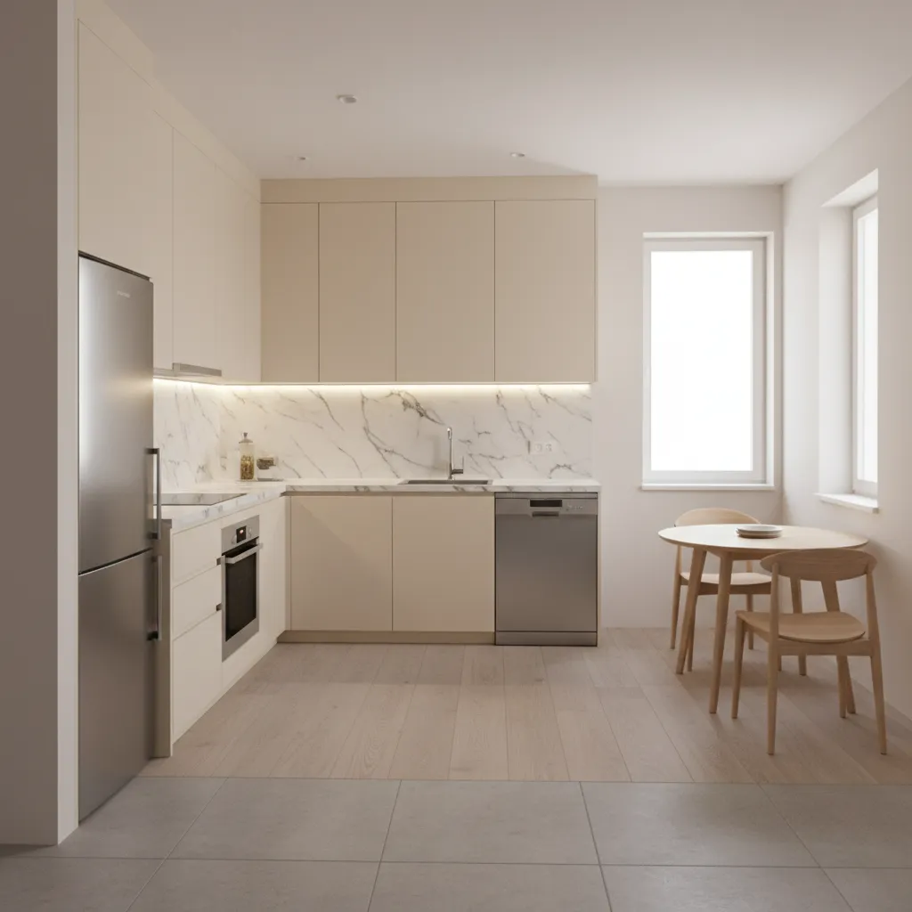 compact C shaped kitchen layout in a small apartment