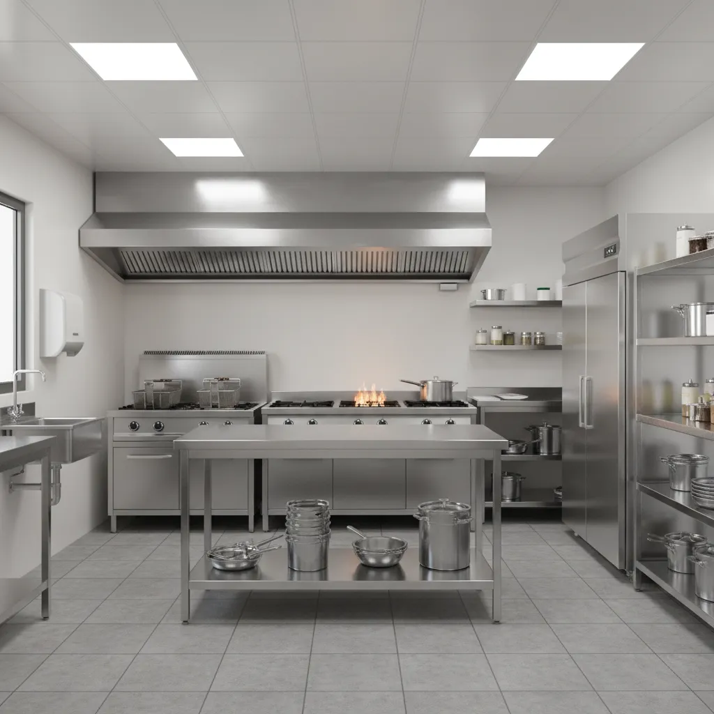 small cloud kitchen interior optimized for delivery food preparation