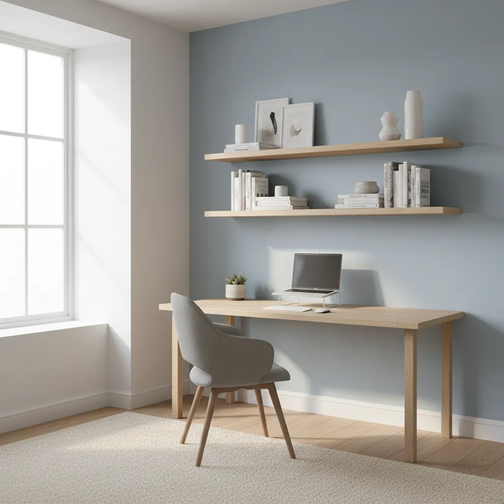 compact 55 inch desk setup in bedroom office