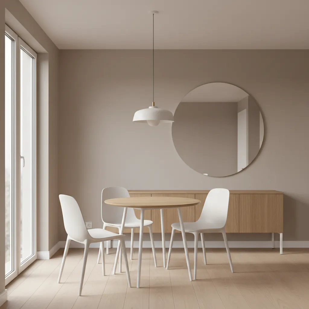 Small dining room with slim sideboard and minimal decor