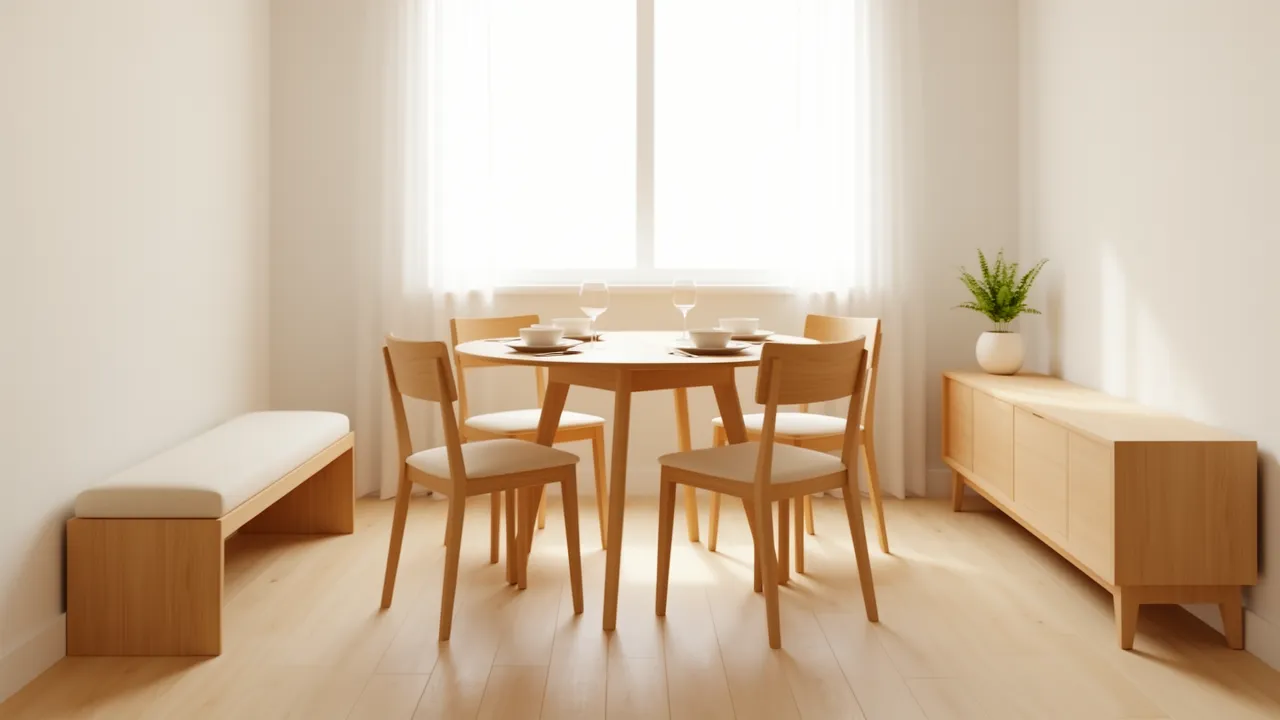 Compact four seater dining table in small Indian apartment