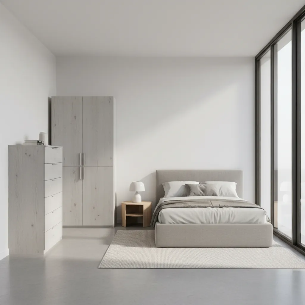 Small bedroom dresser and vertical storage solution