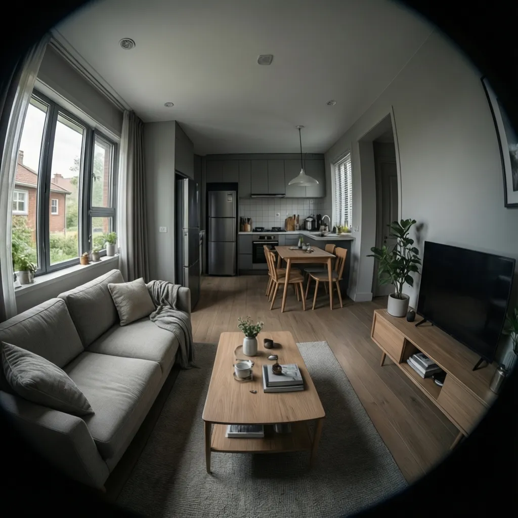 compact duplex living room layout with open plan design