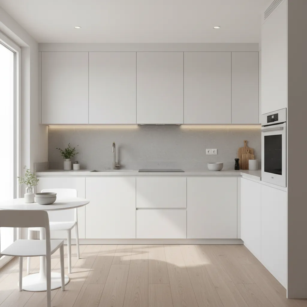 Compact L shaped kitchen layout designed for a small house