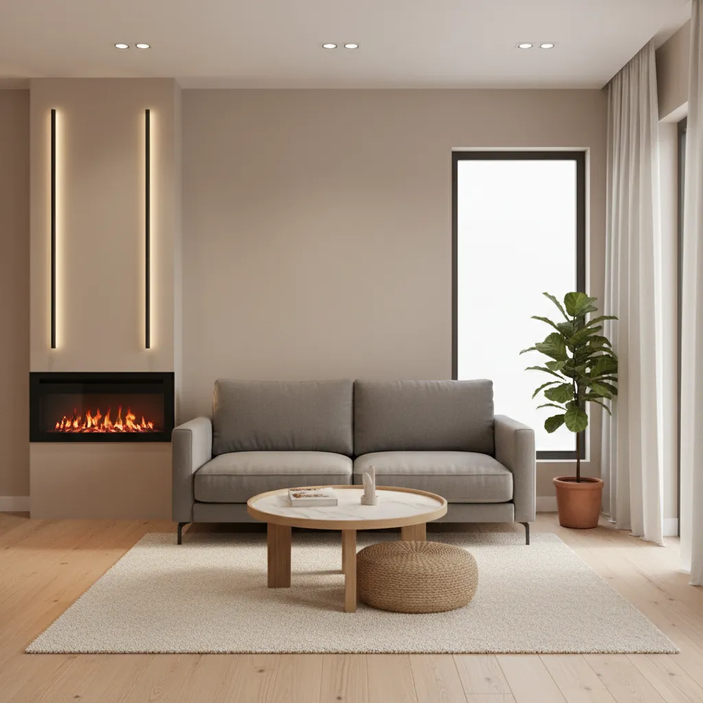 compact electric fireplace installed in a small living room