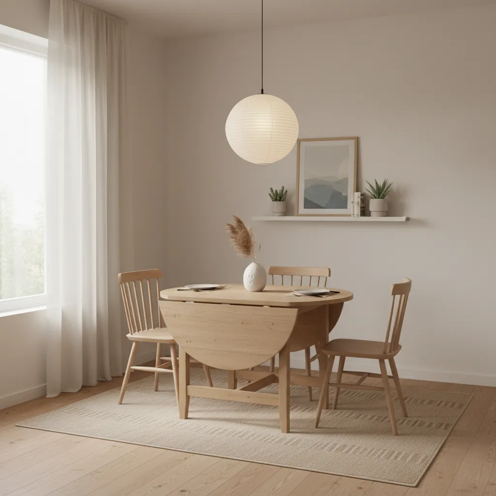 Compact expandable dining table in a small apartment dining area