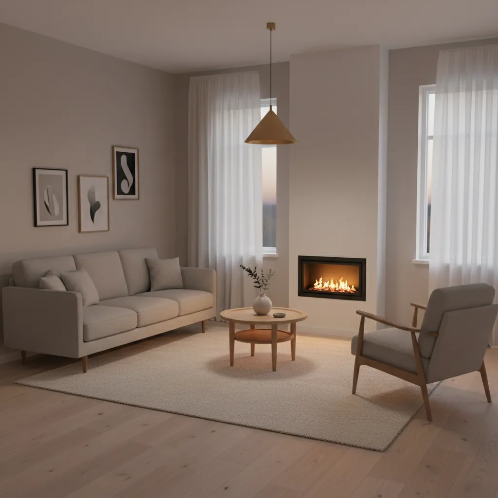 Compact fireplace installed in a small modern living room