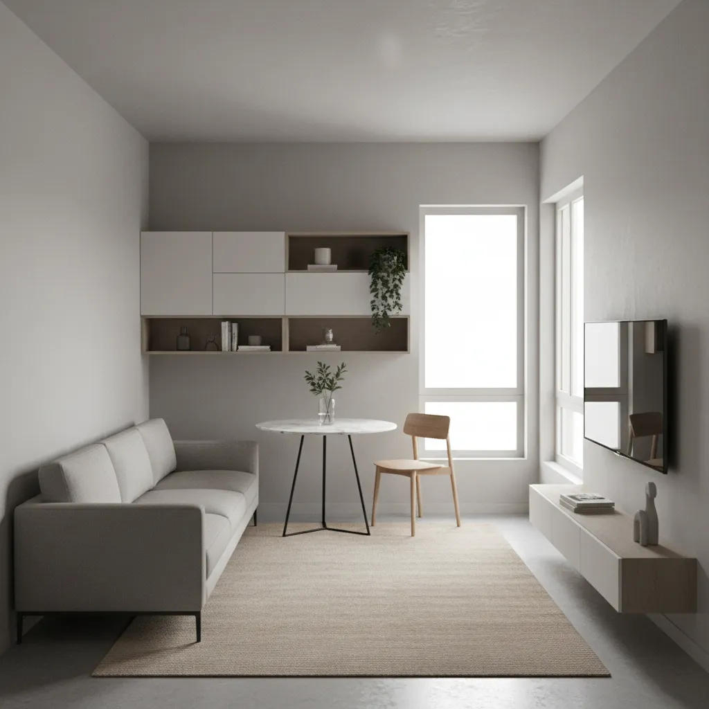 Compact furniture layout in a small apartment floor plan