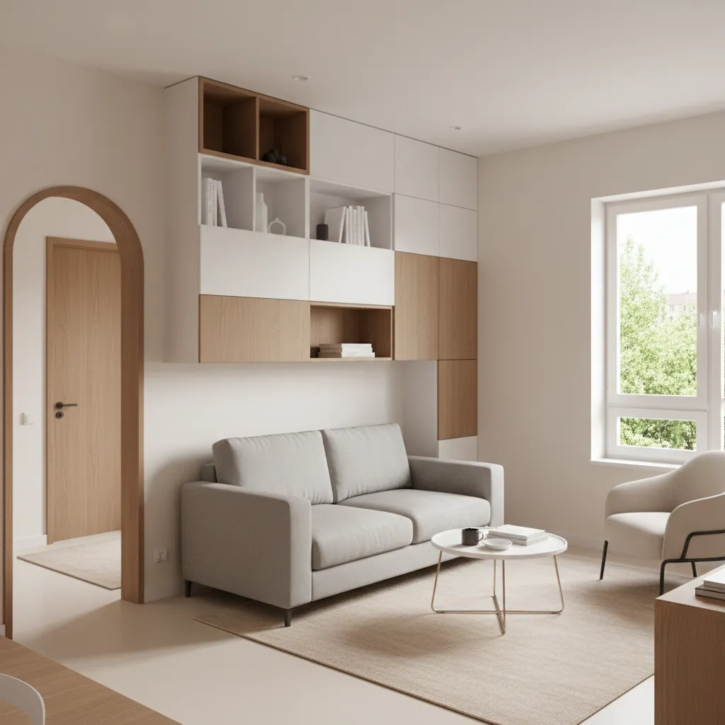 Efficient furniture layout in a small living room designed using floor planning