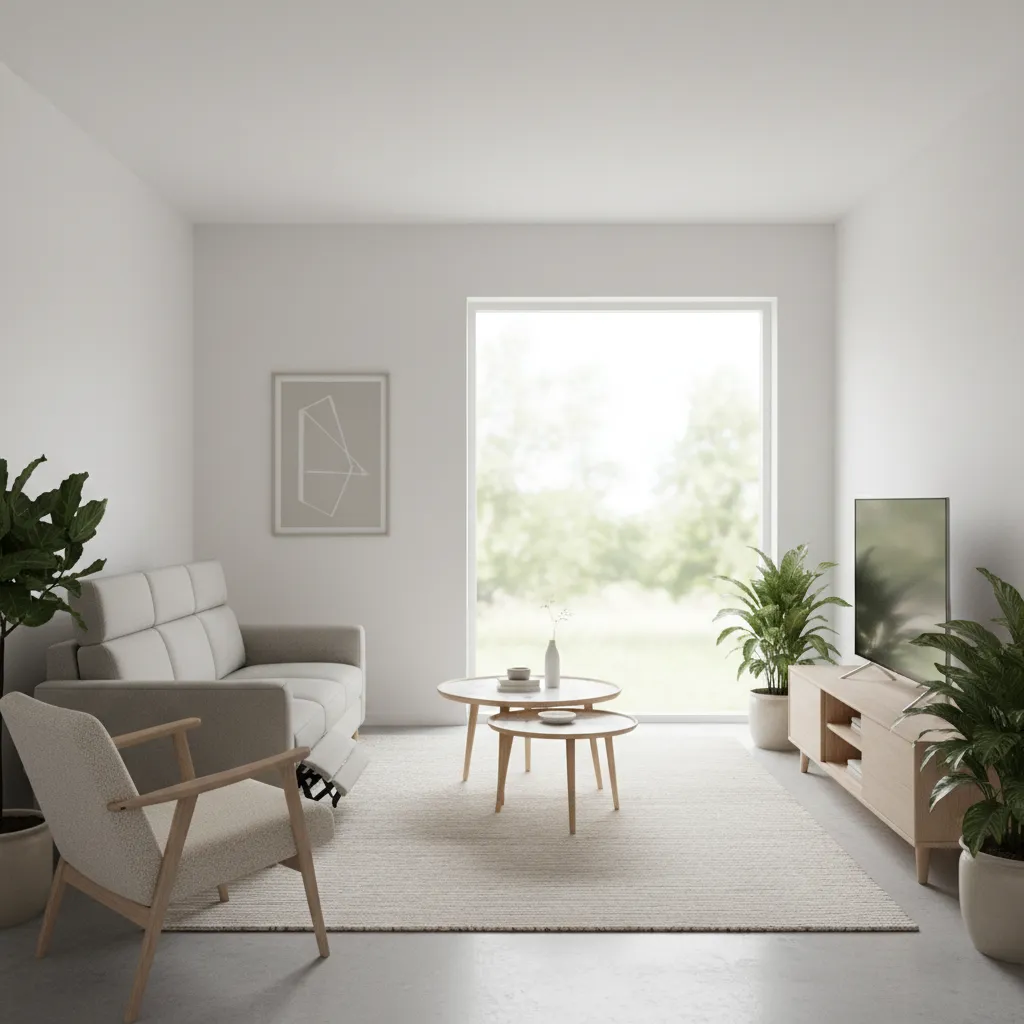 Small living room with recliner sofa and compact furniture pieces