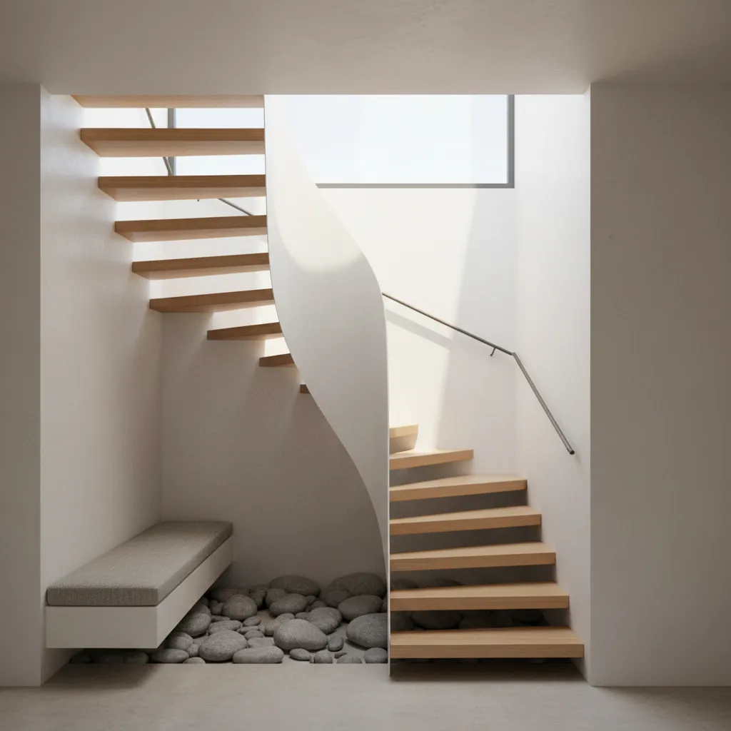Small house staircase with skylight improving natural light