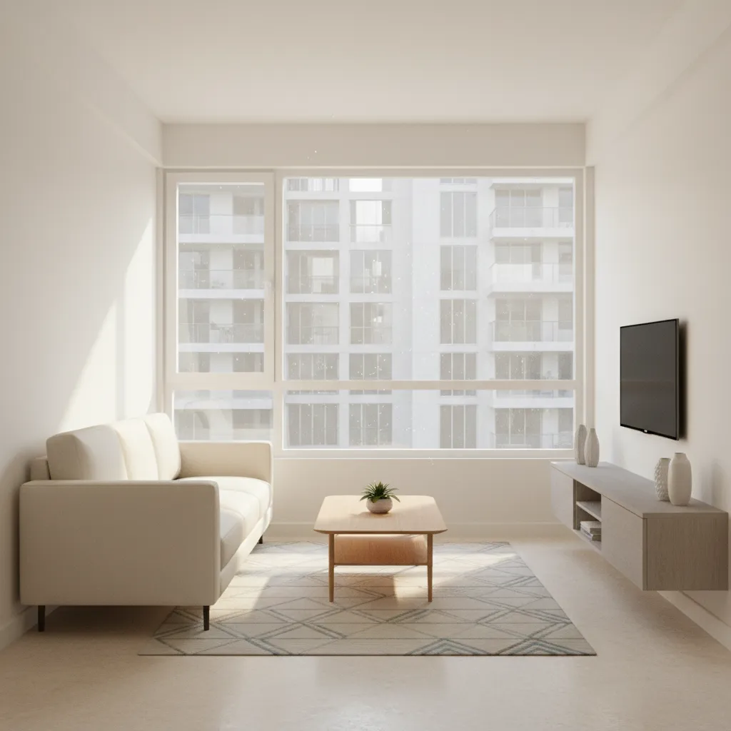 Compact Indian apartment living room with efficient furniture layout