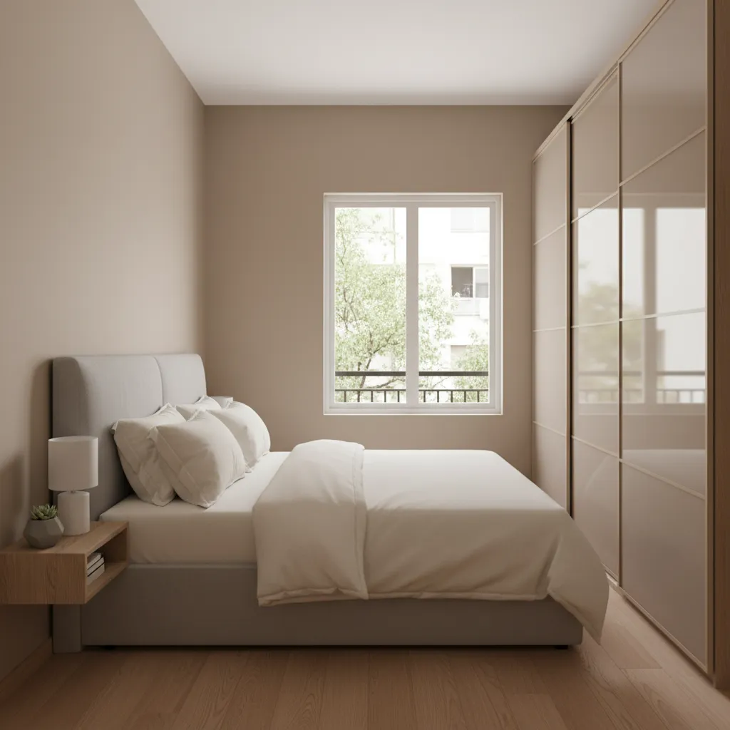 Compact Indian bedroom with smart furniture layout