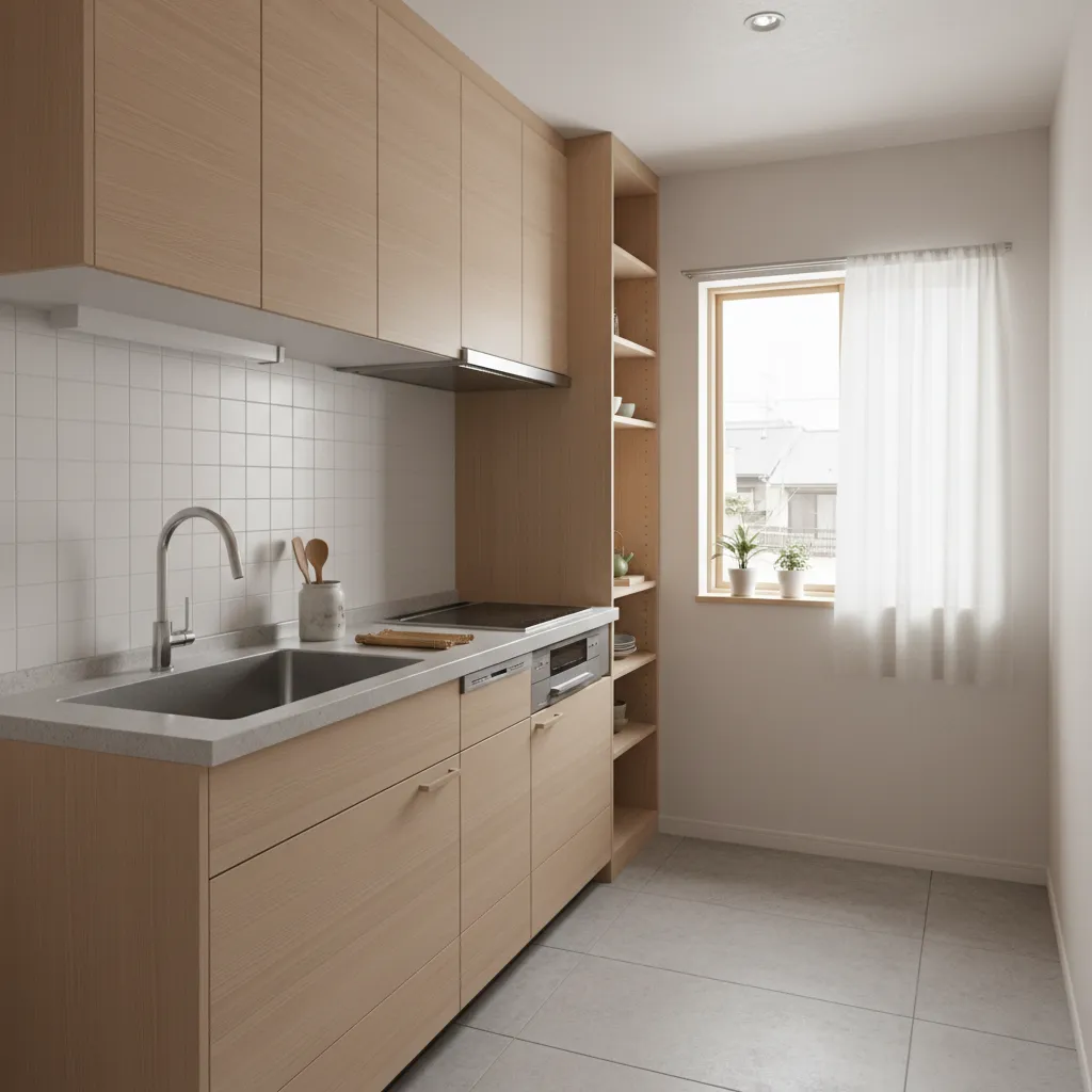 Compact Japanese kitchen layout in a small apartment