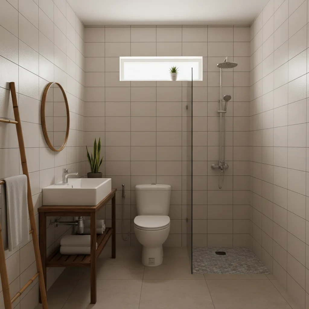 Example of compact bathroom layout in a Kerala home