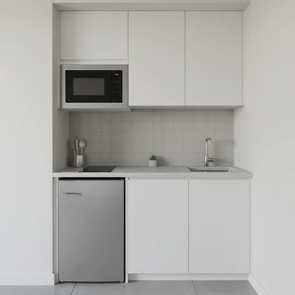 small kitchen with compact appliances and streamlined layout