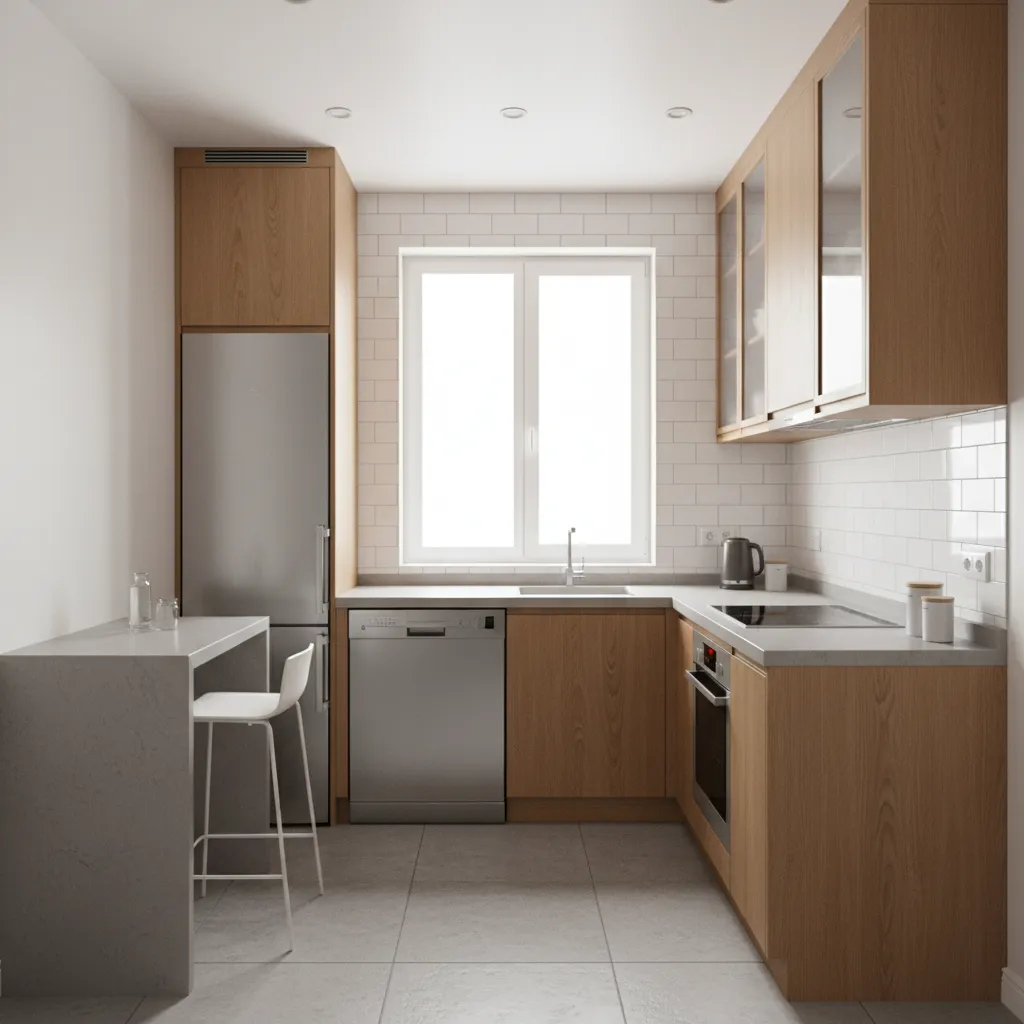 modern compact kitchen appliances in a small kitchen layout