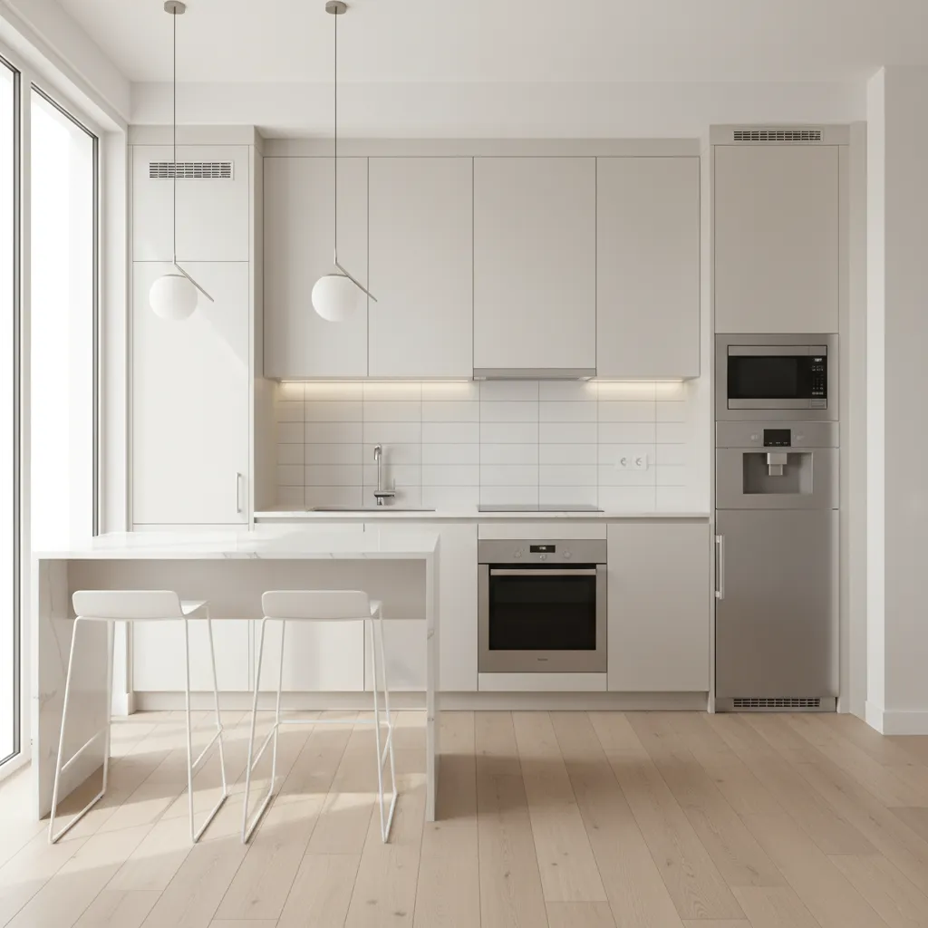 Compact modern kitchen with efficient layout and light cabinetry