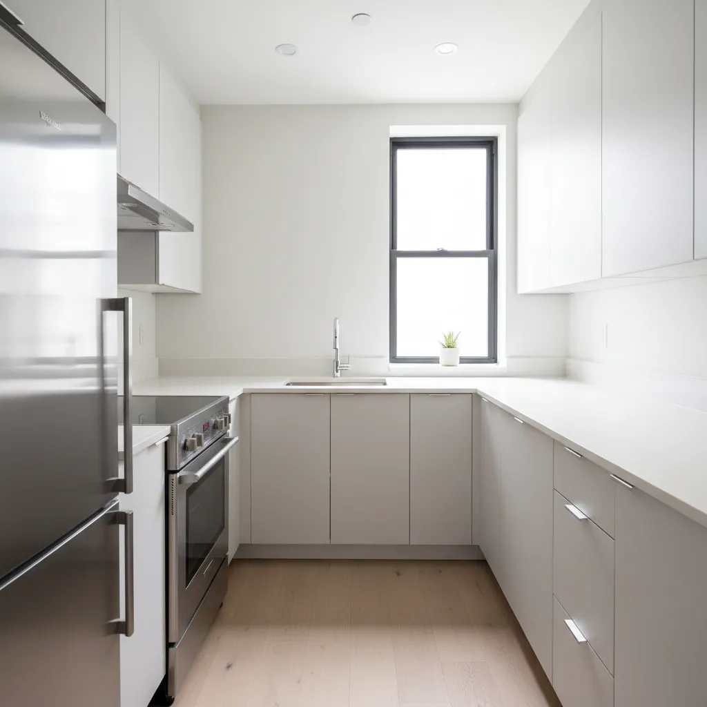 Compact apartment kitchen showing efficient layout and workflow