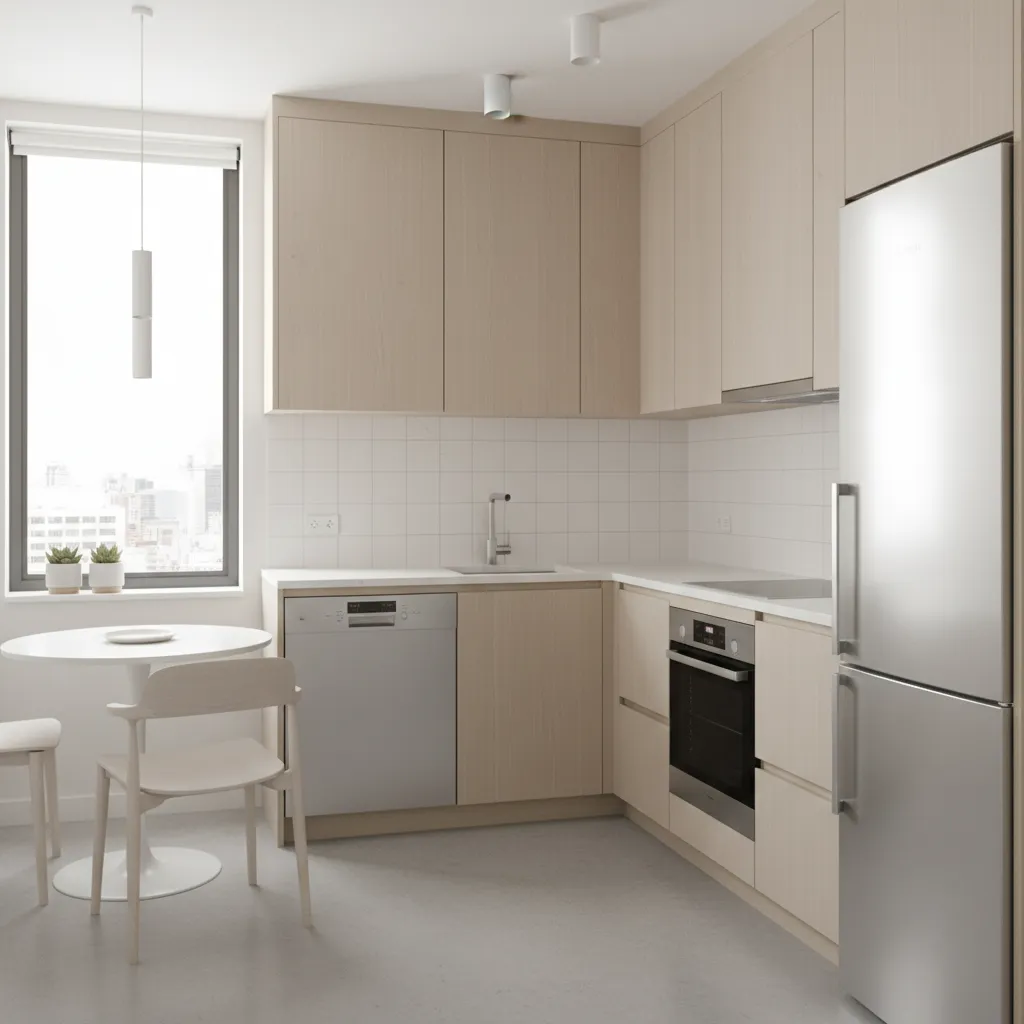 Cocina compacta moderna en apartamento pequeño