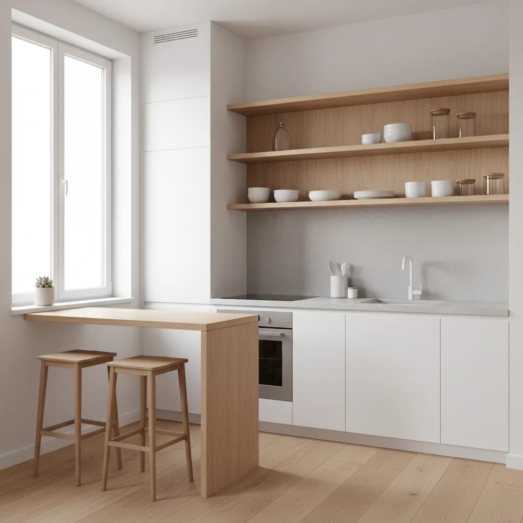 compact kitchen with organized cabinets and minimal counters