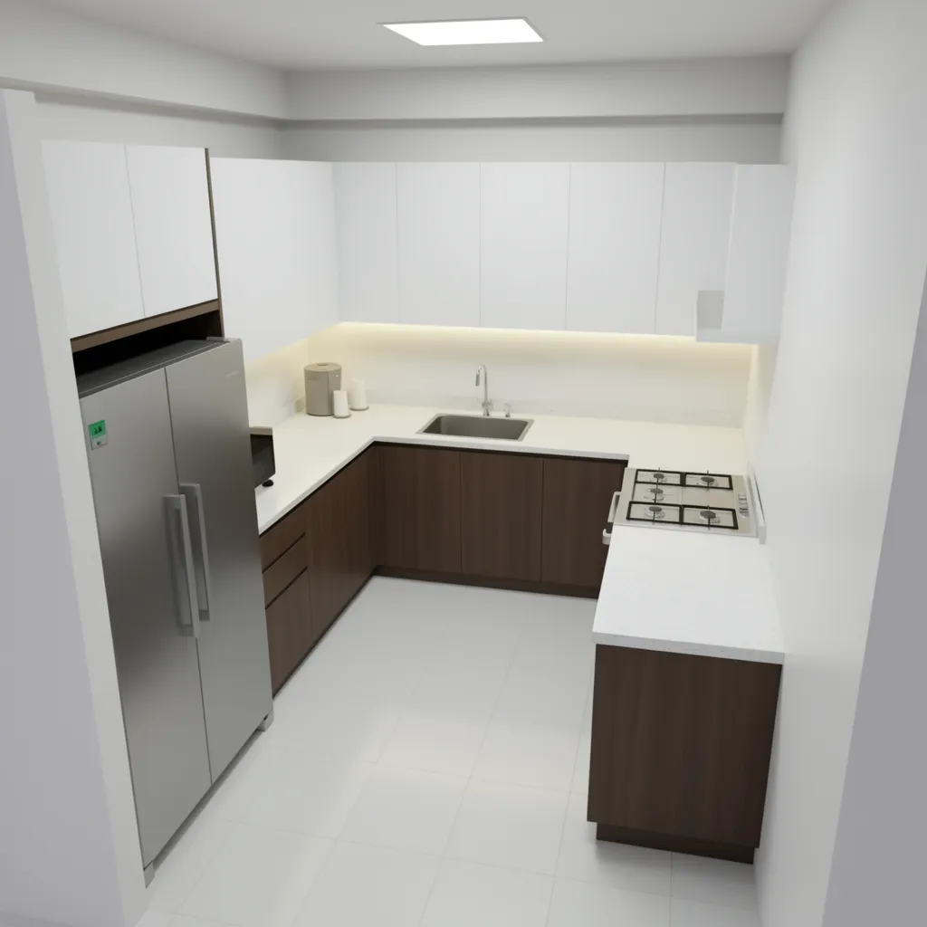 compact kitchen work triangle layout diagram in modern kitchen