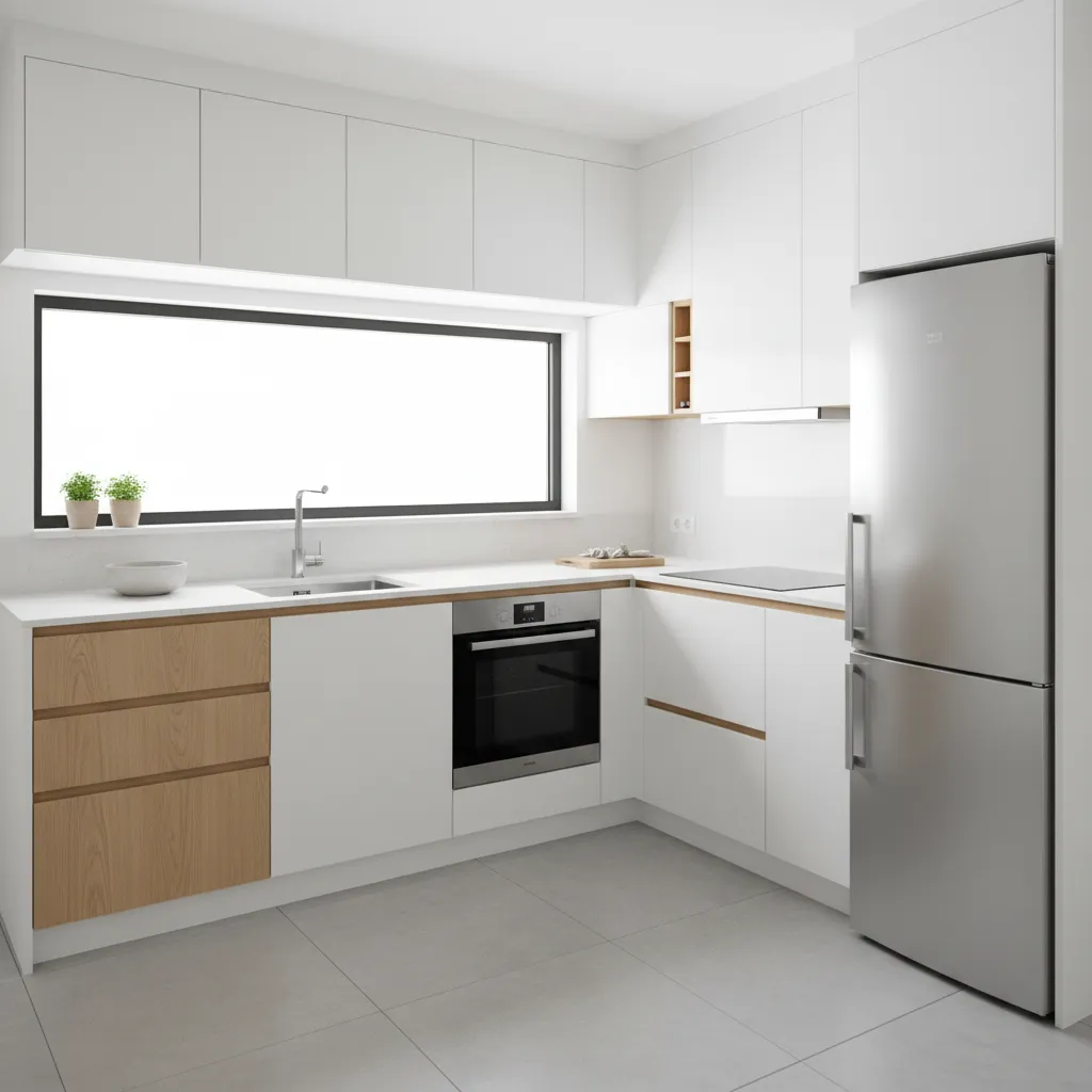 small modern kitchen layout showing efficient workflow and compact design