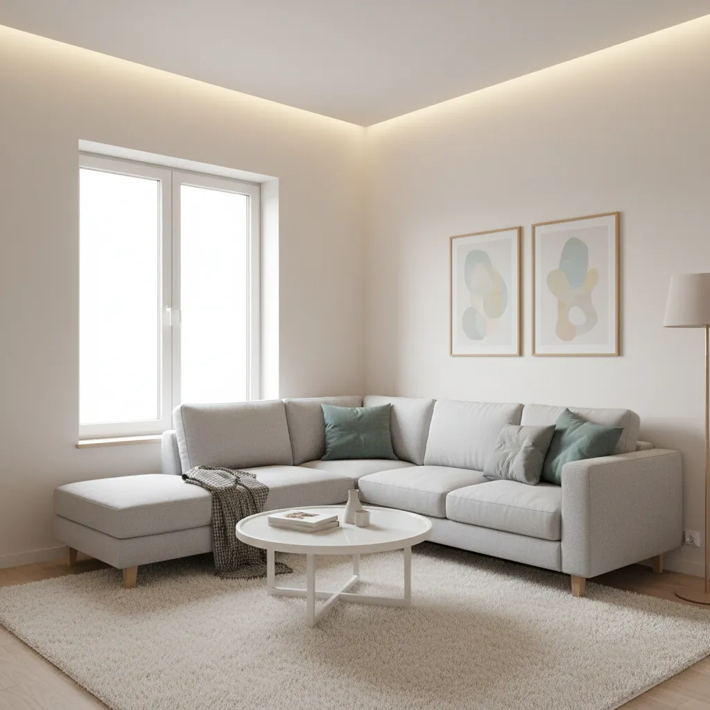 Compact L shape sofa design in a small modern drawing room