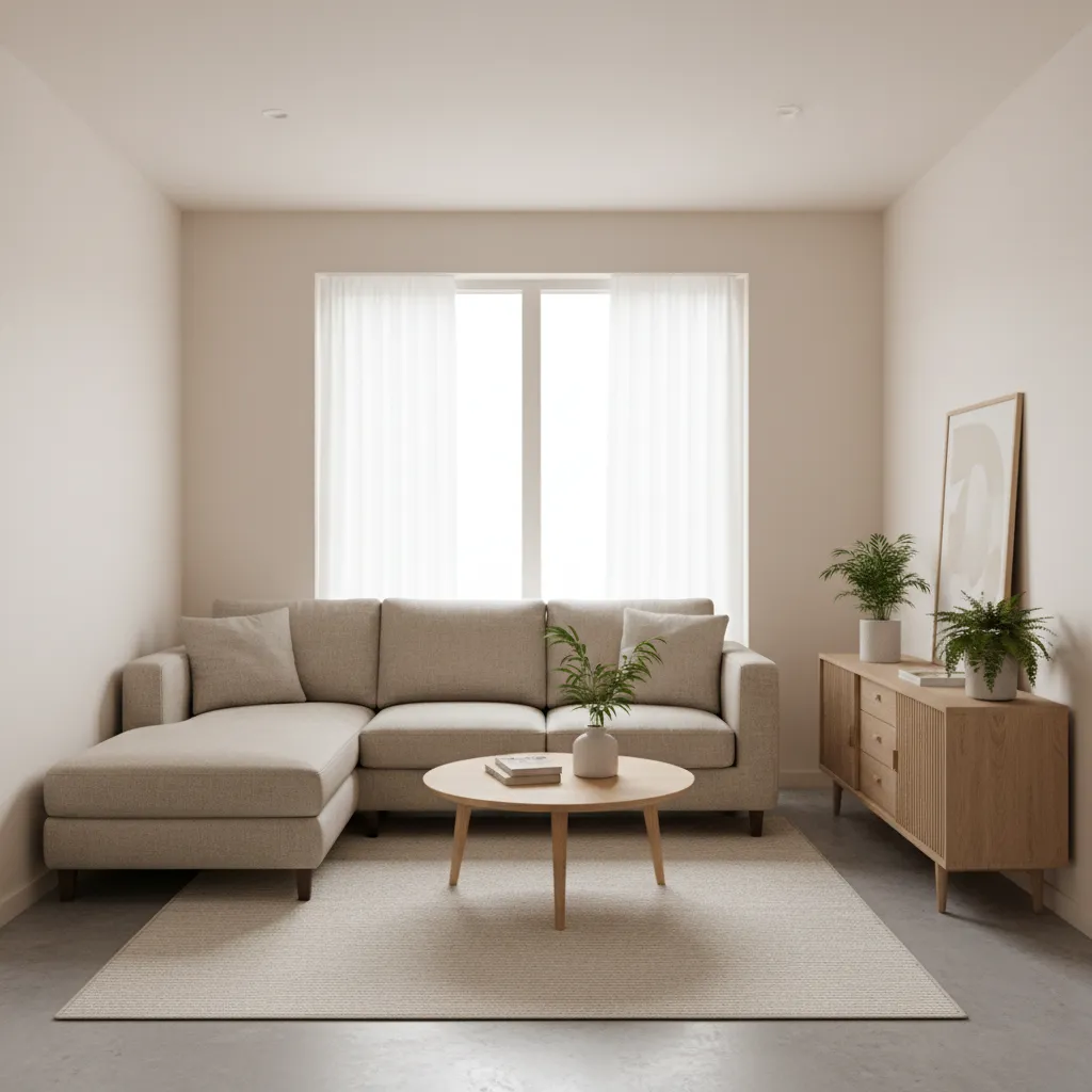 compact L shaped sectional layout in a small square living room