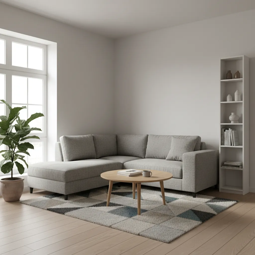 compact L shaped sofa design in small drawing room