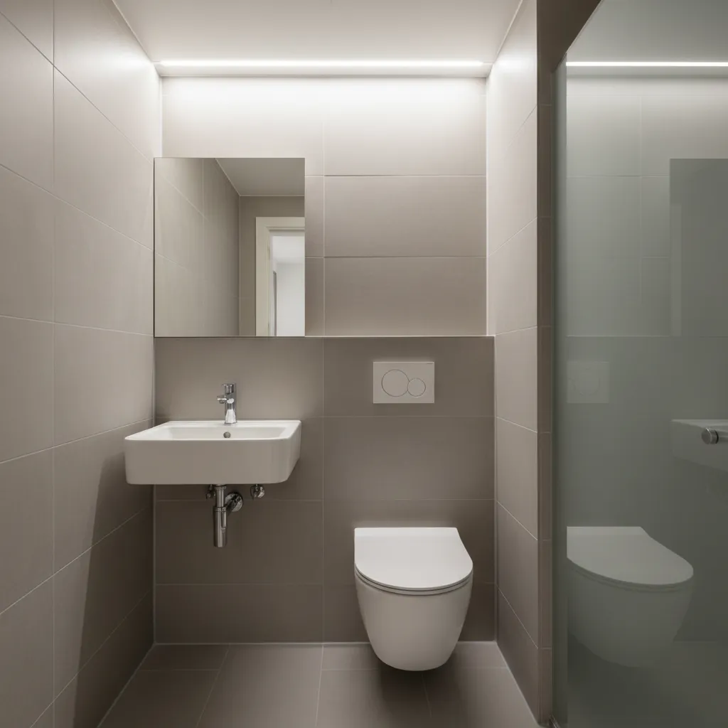 small latrine bathroom layout with toilet and sink in compact arrangement