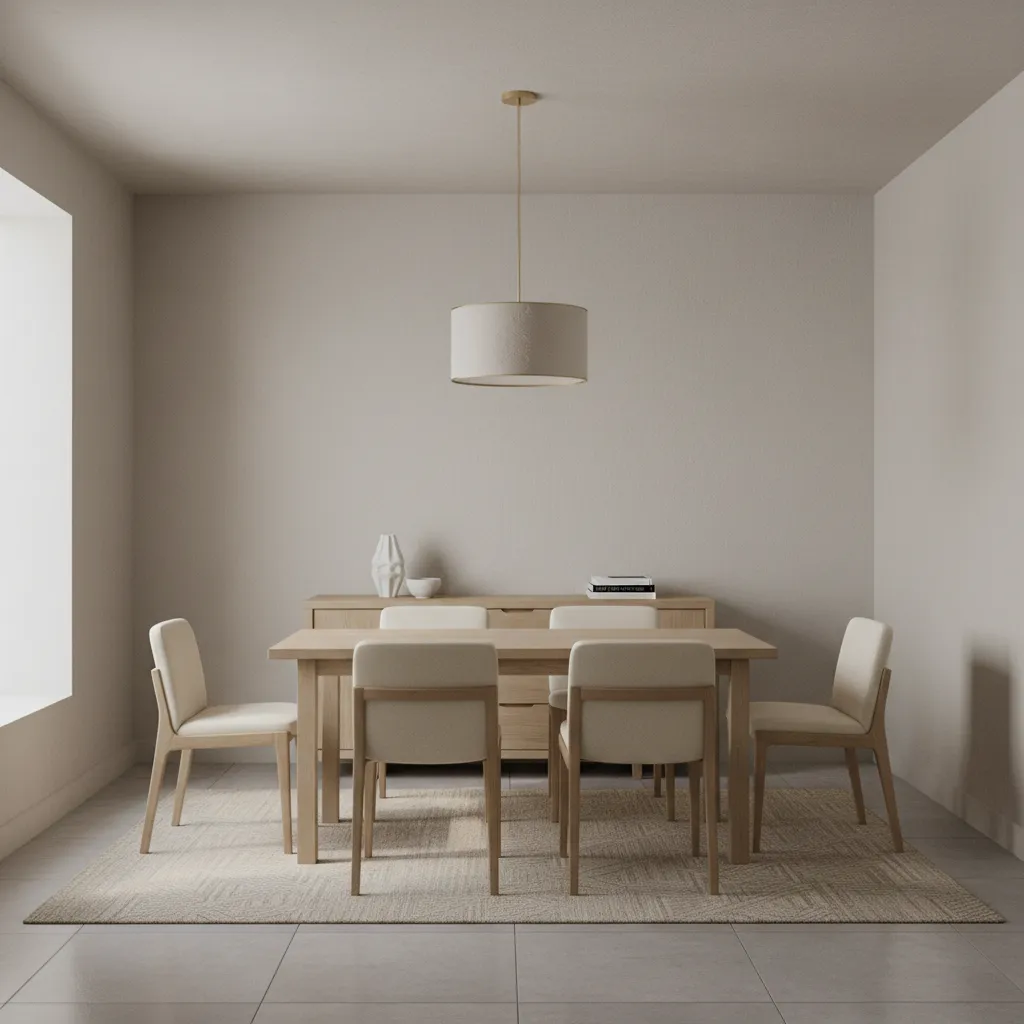 Low ceiling dining room using compact pendant lighting that avoids collision risks