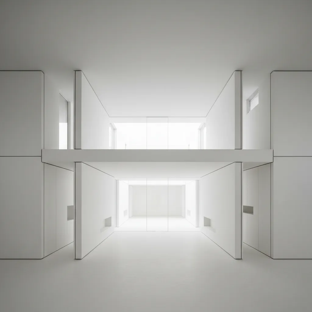 Interior design drawing of a modern white minimalist house with two floors and symmetrical layout design